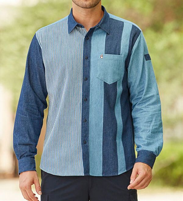 「＜ハッシュパピー＞切替えお洒落なデニムシャツ（メンズシャツ）」｜詳細画像