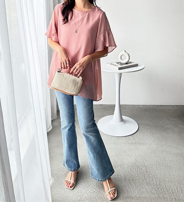 GeeRA（ジーラ）の「【接触冷感】異素材シフォンレイヤードチュニック（チュニック）」｜詳細画像