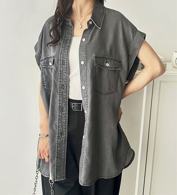 GeeRA（ジーラ）の「着回し自在！フレンチスリーブデニムシャツ（シャツ）」｜詳細画像