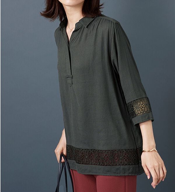 BELLUNA（ベルーナ）の「袖＆裾レースデザインシャツチュニック（チュニック）」｜詳細画像