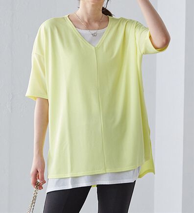 RANAN（ラナン）の「レイヤード風ニットソー半袖チュニック（チュニック）」