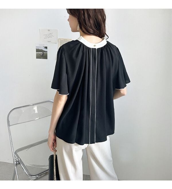 GeeRA（ジーラ）の「前後２ＷＡＹ配色フレアー袖ブラウス（ブラウス）」｜詳細画像