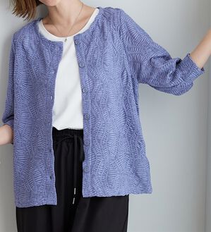 BELLUNA（ベルーナ）の「波柄シアージャカード素材カーディガン（ニットカーディガン）」｜ライラック