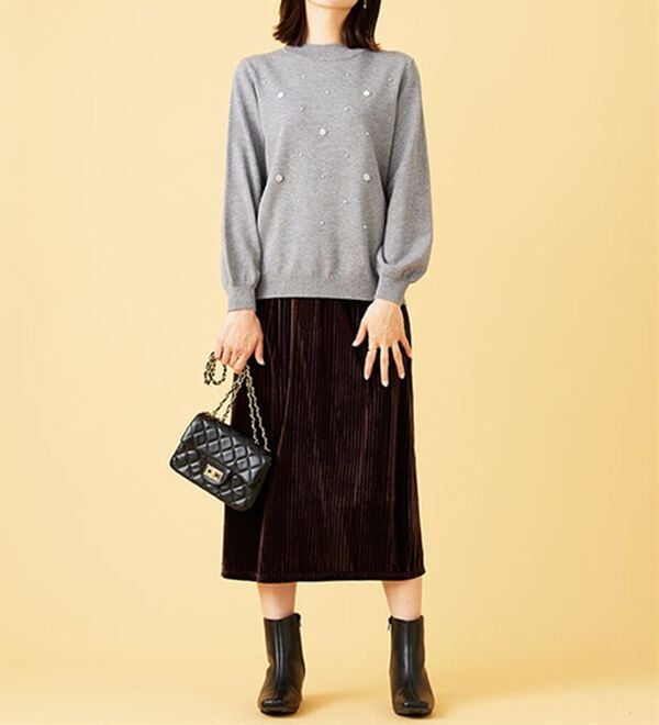 BELLUNA（ベルーナ）の「ベロア素材ナロースカート（ロングスカート）」｜詳細画像