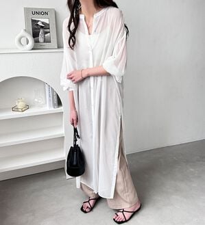 GeeRA（ジーラ）の「バンドカラーシアー楊柳シャツワンピ（シャツワンピース）」｜詳細画像