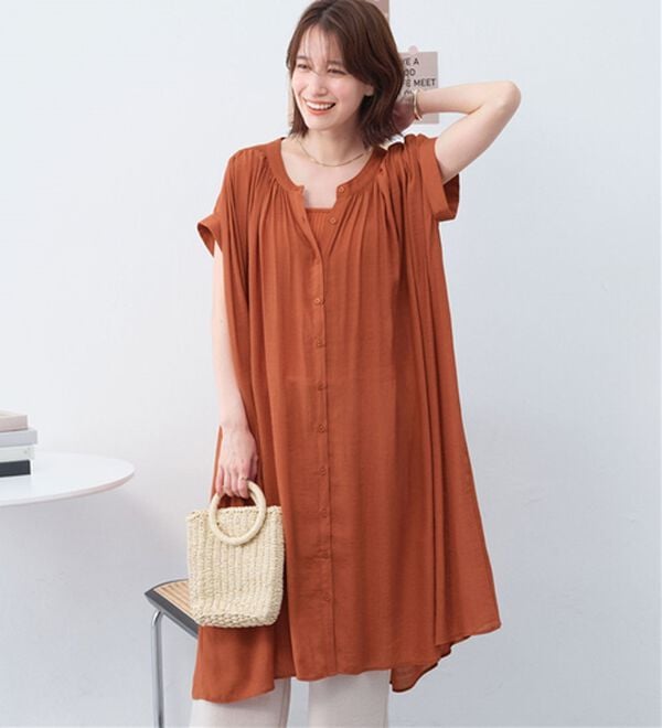 Viola e Viola（ヴィオラ エ ヴィオラ）の「【接触冷感】スラブ素材ギャザーワンピース（その他ワンピース）」｜詳細画像