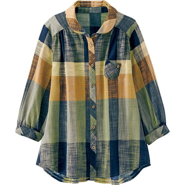 BELLUNA（ベルーナ）の「スラブ調先染めチェック　ポケットデザインブラウス（ブラウス）」｜詳細画像