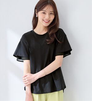 alotta（アロッタ）の「【接触冷感】＜丈が選べる＞袖口シフォントップス／チュニック（カットソー）」｜ブラック／レギュラー丈