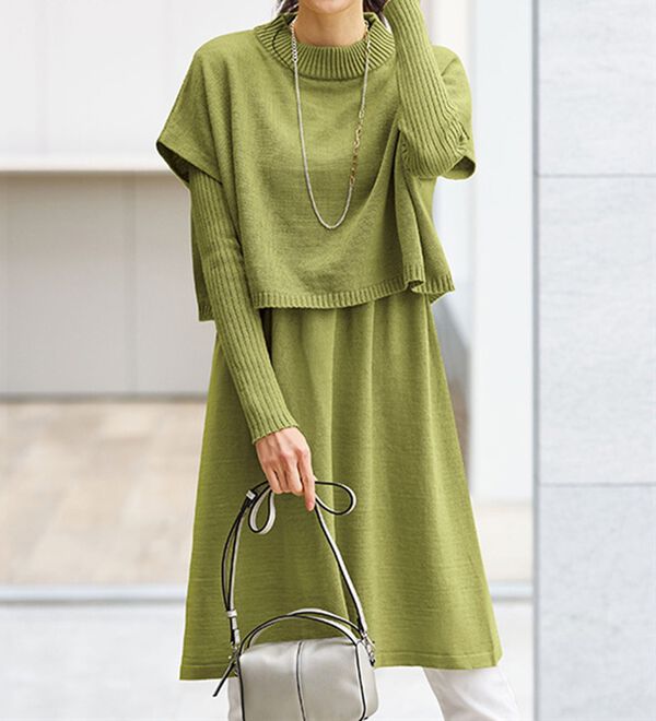 BELLUNA（ベルーナ）の「リブ使いベストデザインニットアンサンブル（チュニック）」｜詳細画像