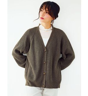 BELLUNA（ベルーナ）の「エコ素材ゆったりあぜ編ニットカーディガン（ニットカーディガン）」｜モカ