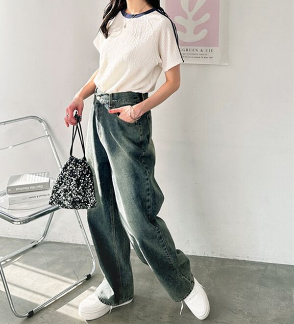 GeeRA（ジーラ）の「ふくれジャガード袖ラインＴシャツ（カットソー）」｜詳細画像