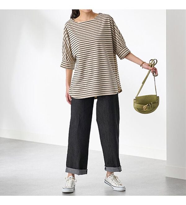 BELLUNA（ベルーナ）の「リップル素材ゆったりボーダープルオーバー（カットソー）」｜詳細画像