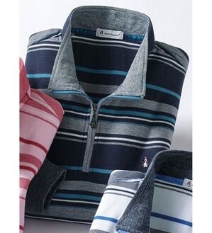 「＜ハッシュパピー＞華やかボーダージャカードジップポロ（メンズトレーナー）」｜ネイビー