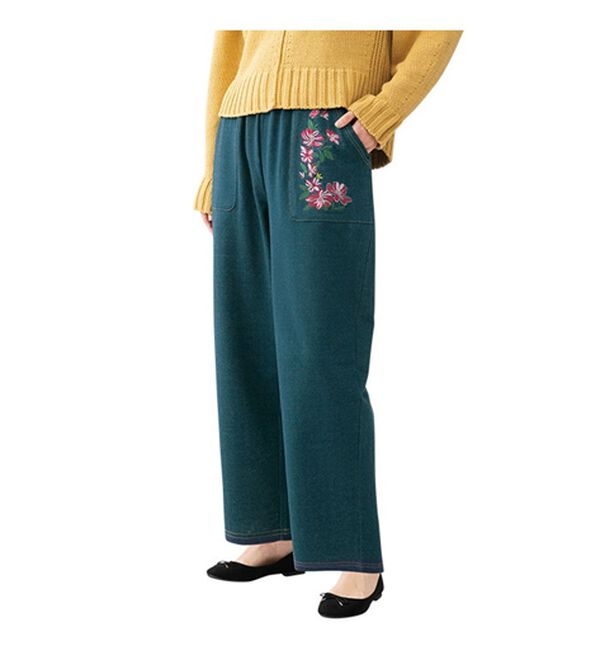 「【２色組】刺しゅうが可愛いワイドデニムパンツ（ワイドパンツ・ガウチョ）」｜詳細画像