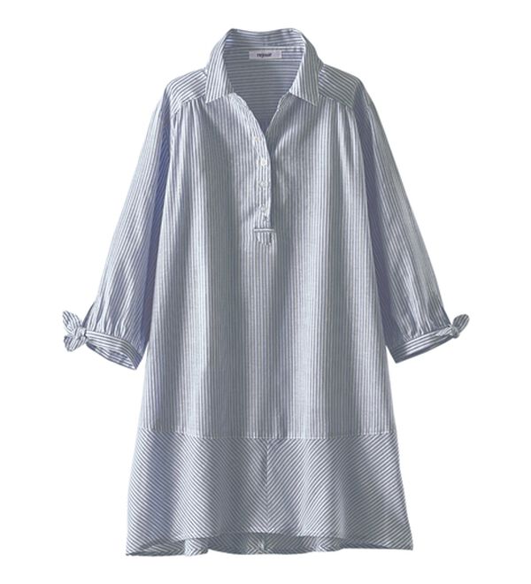 BELLUNA（ベルーナ）の「綿１００％ストライプ袖リボンチュニック（チュニック）」｜詳細画像