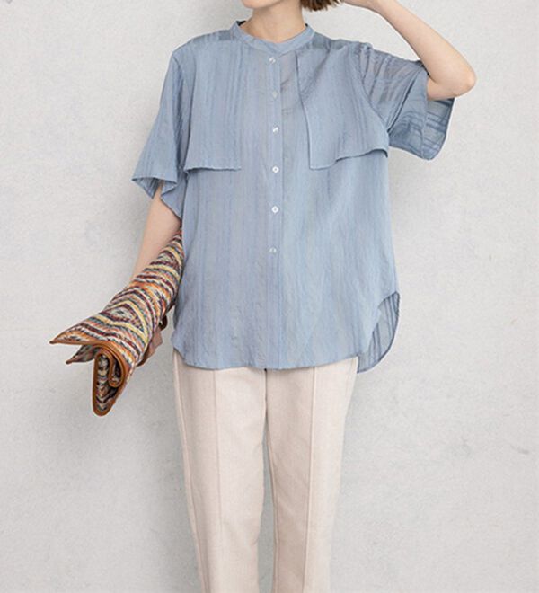 GeeRA（ジーラ）の「バンドカラーシアーストライプシャツ（シャツ）」｜詳細画像