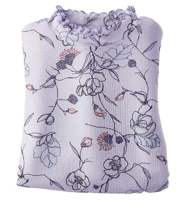 BELLUNA（ベルーナ）の「楊柳素材プリントハイネックプルオーバー（カットソー）」｜線描き柄(パープル)