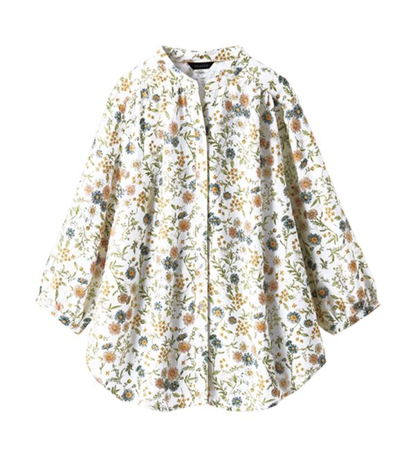 BELLUNA（ベルーナ）の「レーヨン素材ギャザー使いプリントブラウス（ブラウス）」｜詳細画像