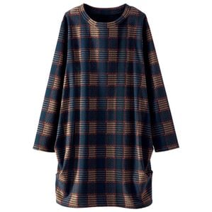 BELLUNA（ベルーナ）の「あったか蓄熱保温コクーンチュニック（チュニック）」｜ブラウン系チェック