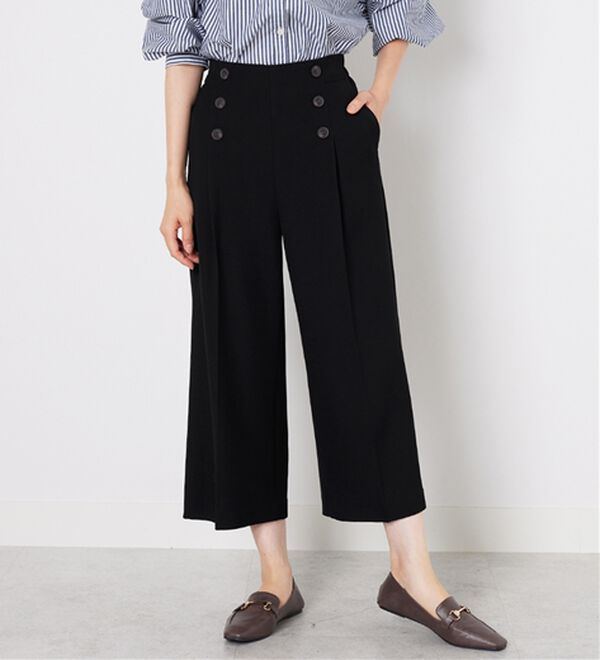 BELLUNA（ベルーナ）の「ストレッチ素材ボタン使いワイドパンツ（その他パンツ）」｜黒