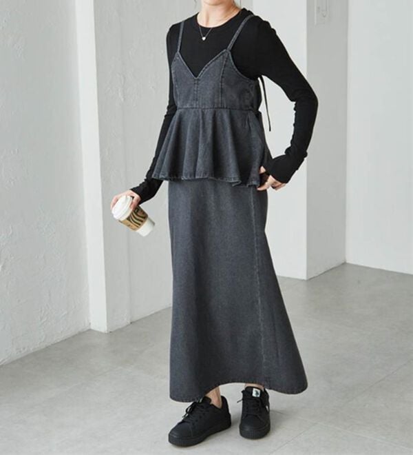RANAN（ラナン）の「デニムペプラムキャミワンピース（ロングワンピース）」｜詳細画像