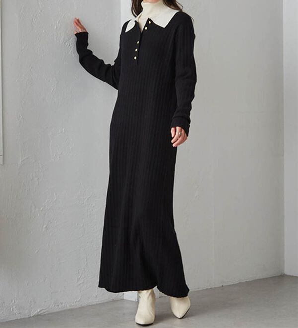 RANAN（ラナン）の「ポロカラーリブニットワンピース（ロングワンピース）」｜詳細画像