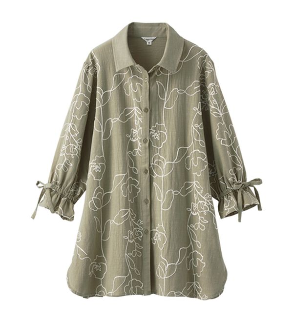 BELLUNA（ベルーナ）の「グラフィック風刺しゅう袖リボンチュニック（チュニック）」｜詳細画像