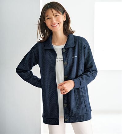 BELLUNA（ベルーナ）の「＜ＥＬＬＥ　Ａｃｔｉｖｅ＞ケーブル柄ジャカードジャケット（その他ジャケット）」