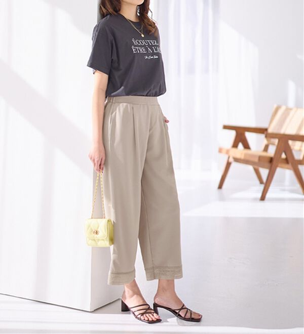 alotta（アロッタ）の「【４つの機能付】ひんやり裾レース楽ちんストレートパンツ（ワイドパンツ・ガウチョ）」｜詳細画像