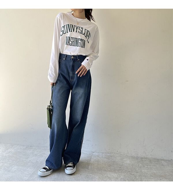 サイドラインワイドデニムパンツ サイドラインワイドデニムパンツ - ベルーナ【公式】