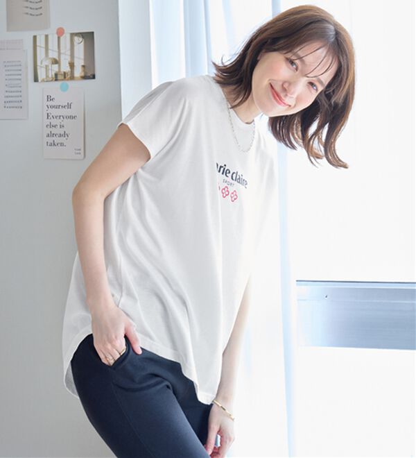alotta（アロッタ）の「【マリクレール・スポーツ】モックネックギャザーＴシャツ（Tシャツ）」｜詳細画像