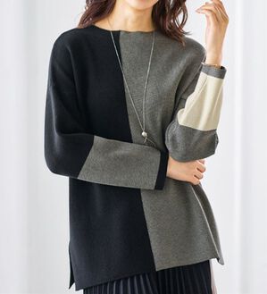 BELLUNA（ベルーナ）の「配色デザインニットプルオーバー（チュニック）」｜詳細画像