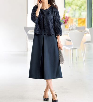 BELLUNA（ベルーナ）の「上品レースジャケットワンピースアンサンブル（ワンピースセットスーツ）」