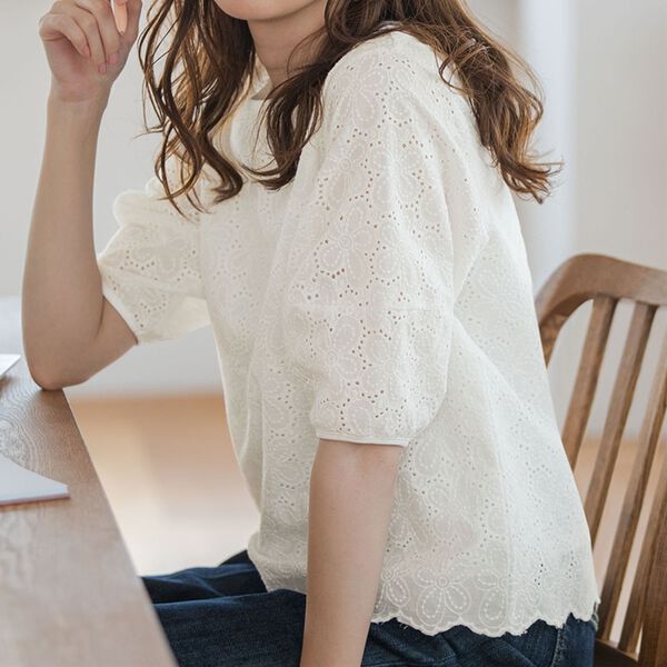 綿100％花柄レースブラウス - ベルーナ【公式】 