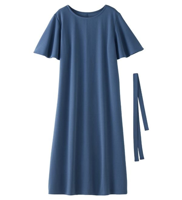 alotta（アロッタ）の「【4つの機能付】ひんやりフレア袖ベルト付ゆるワンピース（カットソーワンピース）」｜スモーキーブルー