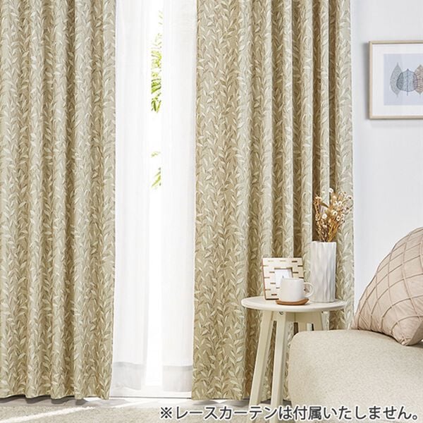 「１００サイズ防音・断熱・保温１級遮光・形状記憶付カーテン　リーフブラウン・リーフブルーグレー（ドレープカーテン）」｜詳細画像
