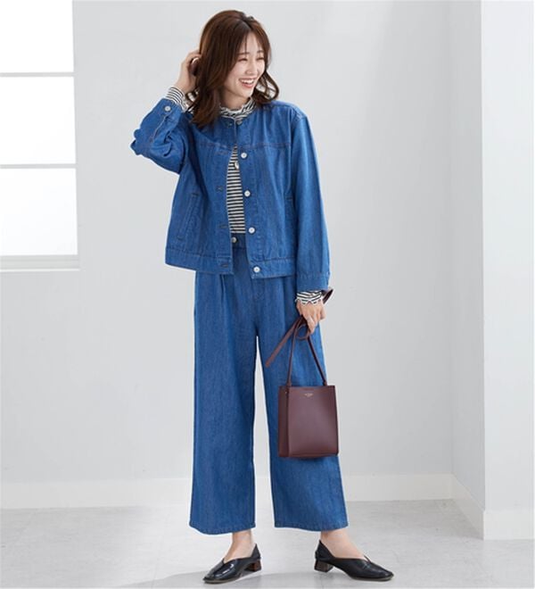 BELLUNA（ベルーナ）の「やわらかデニム素材ウエストタブパンツ（ワイドパンツ・ガウチョ）」｜詳細画像
