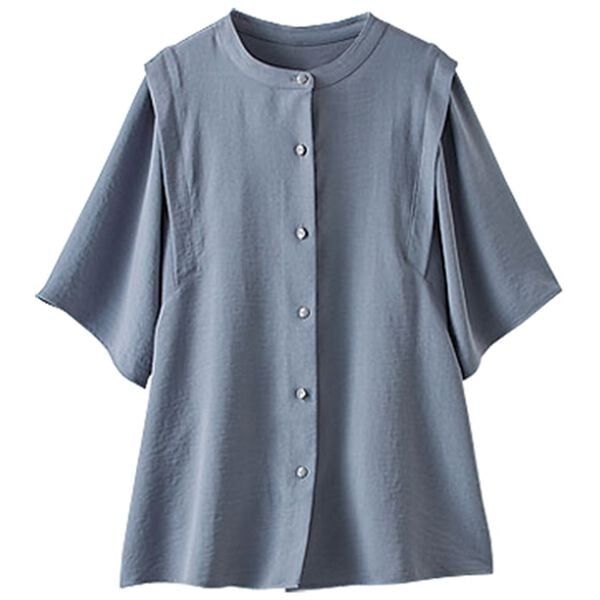 BELLUNA（ベルーナ）の「【快適Ｌａｂ．】お手入れ楽々ビンテージ調素材ブラウス（ブラウス）」｜詳細画像