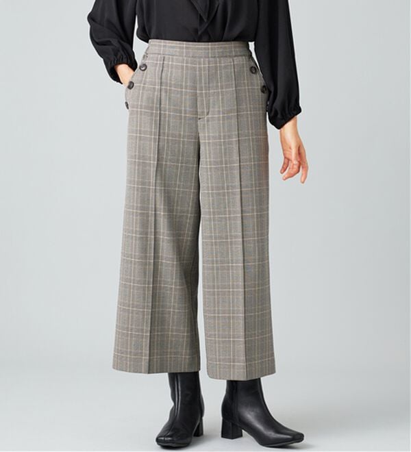 BELLUNA（ベルーナ）の「ウーリッシュ素材釦使いワイドパンツ（ワイドパンツ・ガウチョ）」｜グレンチェック