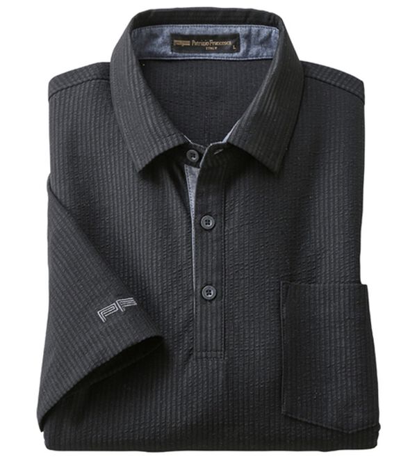 「＜パトリチオ　フランチェスカ＞ラクしてきちんと涼感サッカーポロシャツ（メンズポロシャツ）」｜ブラック