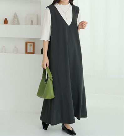 A HAPPY MARILYN（アハッピーマリリン）の「【Ｌ～８Ｌ】選べる丈！リブトップス&times;マーメイドジャンスカ２点セット（アンサンブル）」