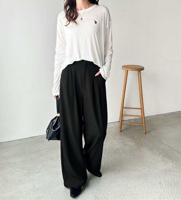 GeeRA（ジーラ）の「着心地抜群！ハイウエストダブルタックワイドパンツ（フルレングスパンツ）」｜詳細画像