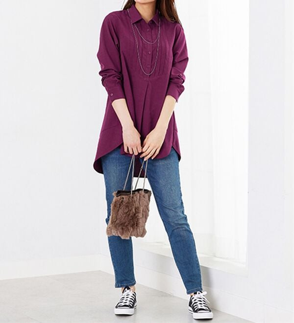 BELLUNA（ベルーナ）の「麻調素材タックデザインシャツチュニック（チュニック）」｜詳細画像