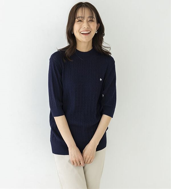 BELLUNA（ベルーナ）の「【ＰＯＬＯ　ＢＣＳ】ケーブル５分袖セーター（ニット・セーター）」｜詳細画像