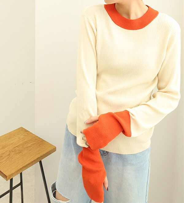 GeeRA（ジーラ）の「指穴配色デザイン柔らかリブニット（ニット・セーター）」｜詳細画像