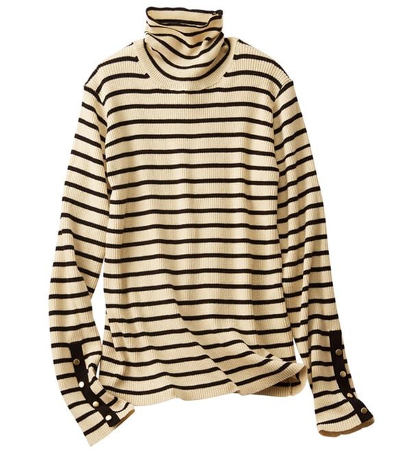 BELLUNA（ベルーナ）の「吸湿発熱綿１００％袖口ボタンリブニット（ニット・セーター）」｜詳細画像