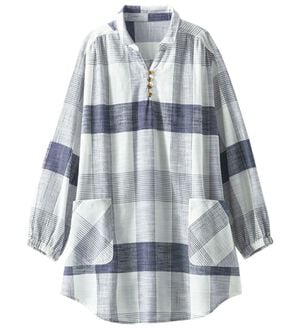 BELLUNA（ベルーナ）の「そのままお出かけ！スラブ素材かっぽうチュニック（チュニック）」｜モノトーン系チェック