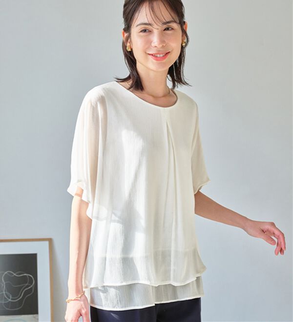 Viola e Viola（ヴィオラ エ ヴィオラ）の「【接触冷感】ひんやり涼しいタックデザインレイヤード風ブラウス（ブラウス）」｜詳細画像