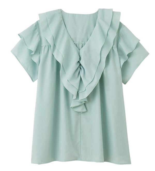 RANAN（ラナン）の「ビッグカラーフリルハーフスリーブブラウス（シャツ）」｜詳細画像