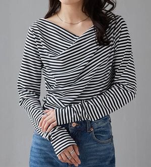 RANAN（ラナン）の「【新色追加】上品ドレープリブロングＴシャツ（カットソー）」｜ボーダー